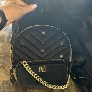 VS Black Velvet mini Backpack with Gold Accents